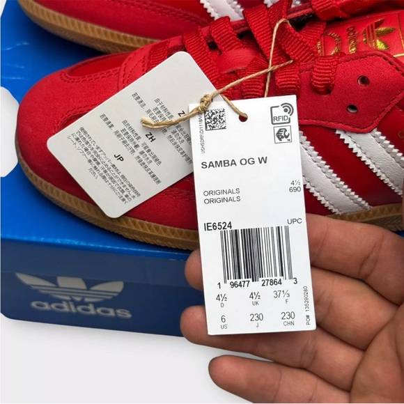 NEW Adidas Originals Samba OG Scarlet White IE6524 Women Size US6 UK4.5 Red - Picture 9 of 15